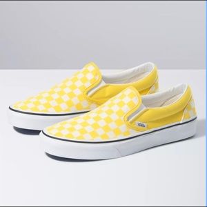 NWT! Vans Classic Slip On Shoes! Checkered Cyber Yellow/True White Womens Sz 9.5